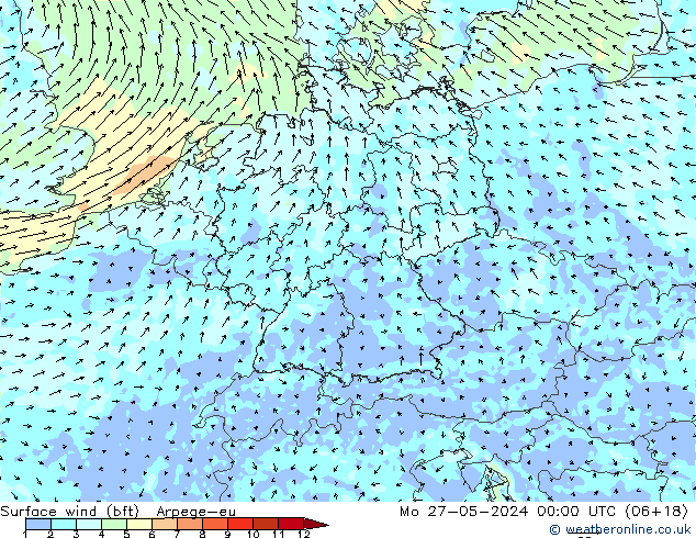 Bodenwind (bft) Arpege-eu Mo 27.05.2024 00 UTC