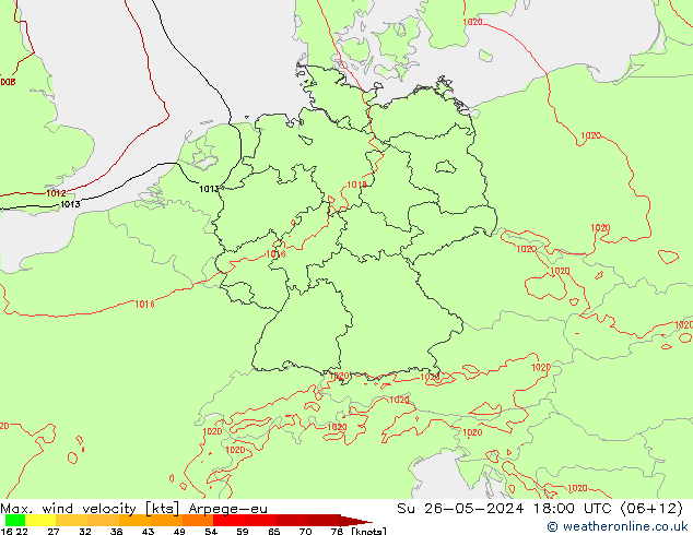 Windböen Arpege-eu So 26.05.2024 18 UTC