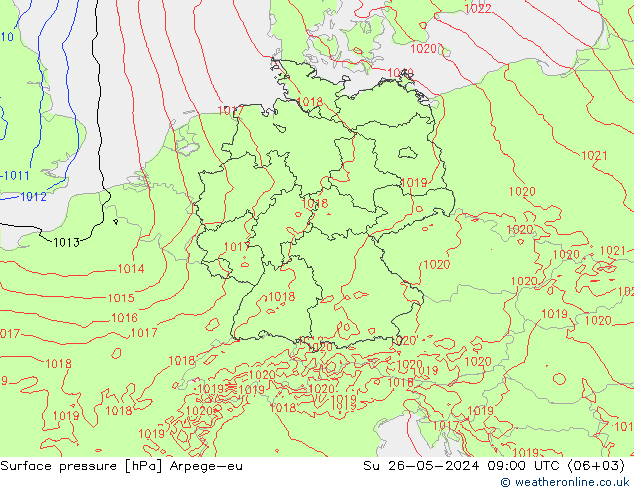 地面气压 Arpege-eu 星期日 26.05.2024 09 UTC
