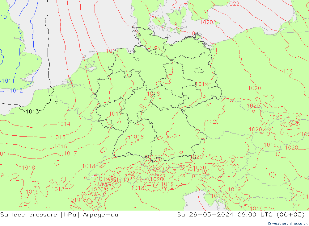 Surface pressure Arpege-eu Su 26.05.2024 09 UTC