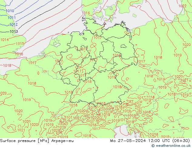 Surface pressure Arpege-eu Mo 27.05.2024 12 UTC