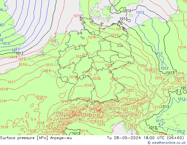 Surface pressure Arpege-eu Tu 28.05.2024 18 UTC