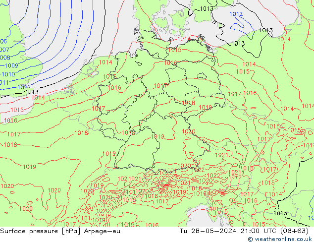 Surface pressure Arpege-eu Tu 28.05.2024 21 UTC