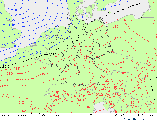 Atmosférický tlak Arpege-eu St 29.05.2024 06 UTC