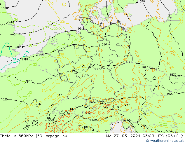 Theta-e 850hPa Arpege-eu Pzt 27.05.2024 03 UTC