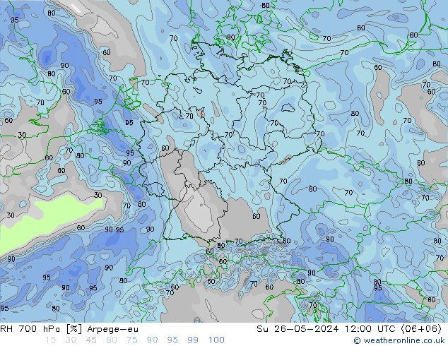 RH 700 hPa Arpege-eu So 26.05.2024 12 UTC