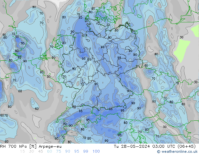 RH 700 hPa Arpege-eu mar 28.05.2024 03 UTC