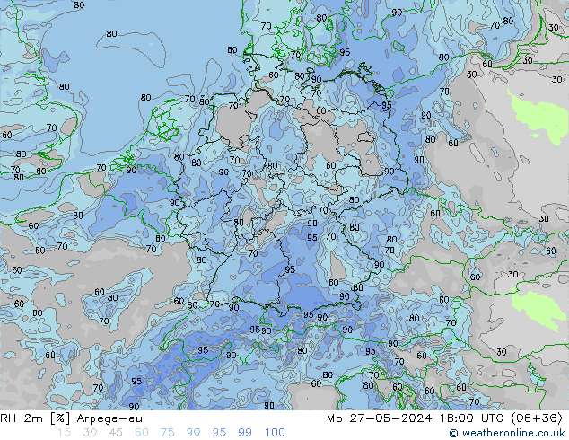 RH 2m Arpege-eu pon. 27.05.2024 18 UTC