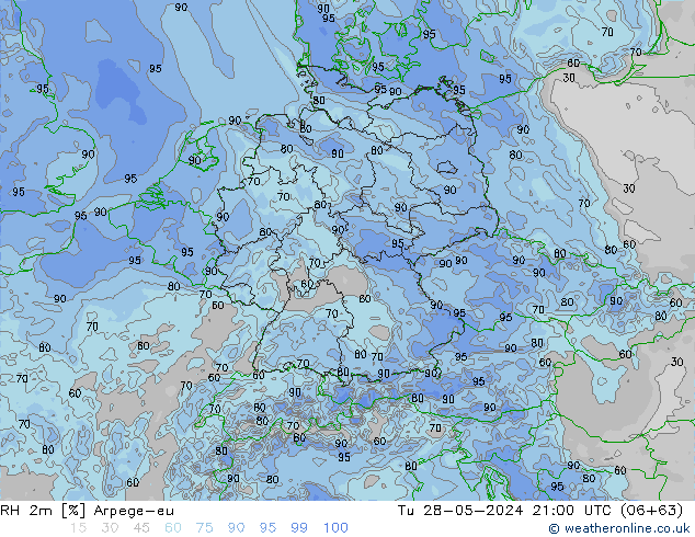 RH 2m Arpege-eu Di 28.05.2024 21 UTC