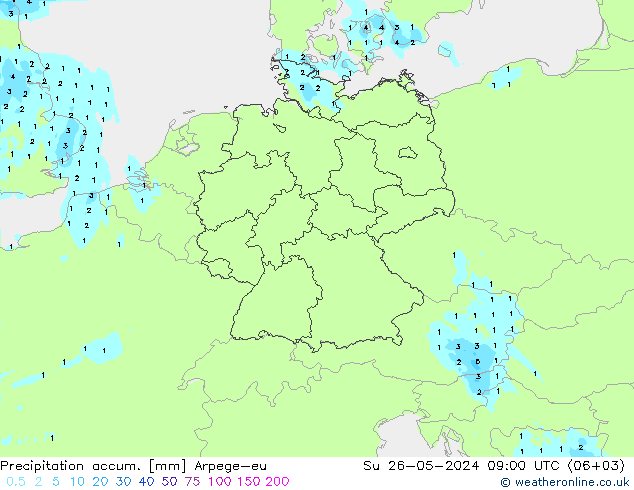 Precipitation accum. Arpege-eu  26.05.2024 09 UTC