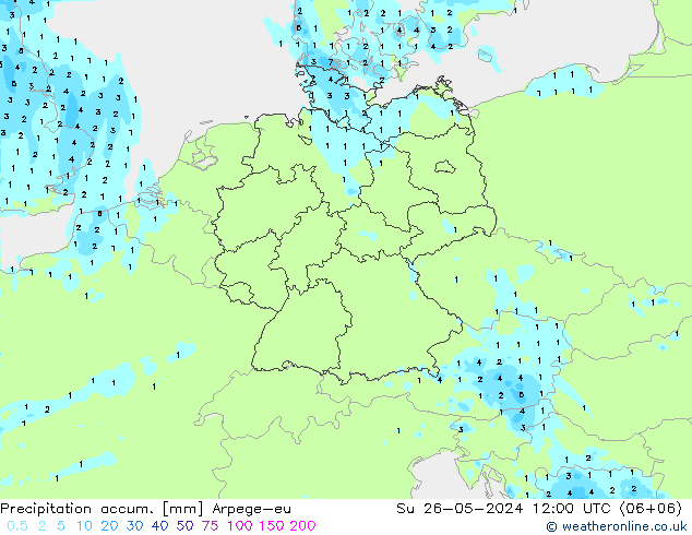 Precipitation accum. Arpege-eu Su 26.05.2024 12 UTC