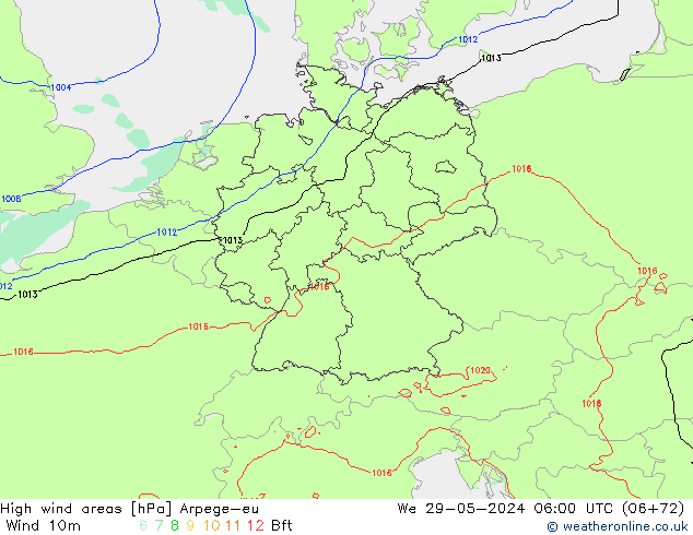 High wind areas Arpege-eu St 29.05.2024 06 UTC