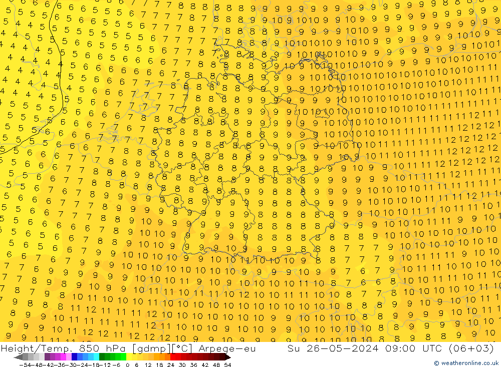 Height/Temp. 850 hPa Arpege-eu Dom 26.05.2024 09 UTC