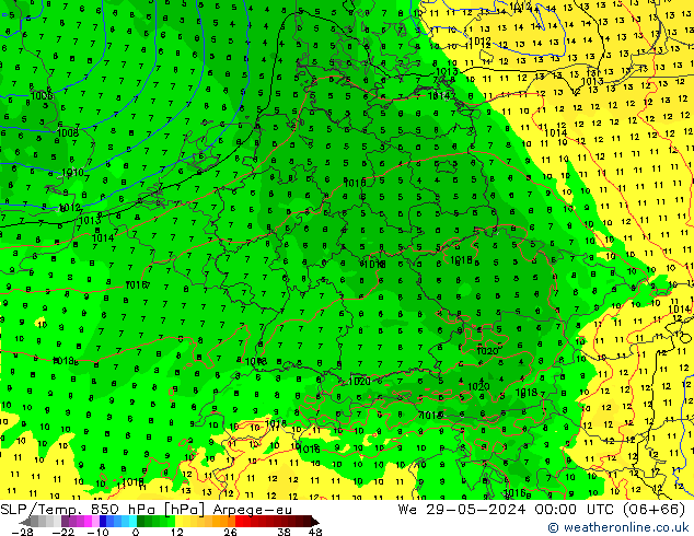 850 hPa Yer Bas./Sıc Arpege-eu Çar 29.05.2024 00 UTC