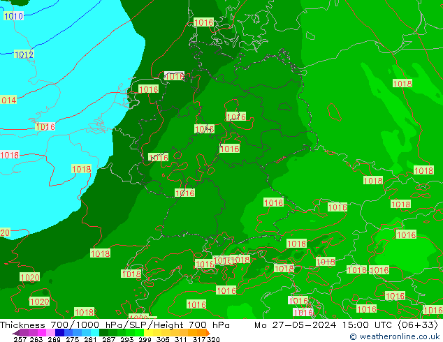 Thck 700-1000 гПа Arpege-eu пн 27.05.2024 15 UTC