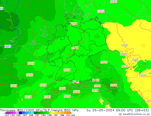 Thck 850-1000 hPa Arpege-eu Su 26.05.2024 09 UTC