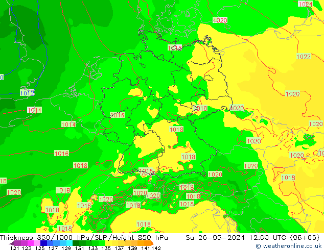 Schichtdicke 850-1000 hPa Arpege-eu So 26.05.2024 12 UTC