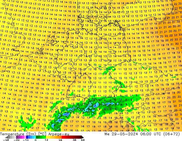 mapa temperatury (2m) Arpege-eu śro. 29.05.2024 06 UTC