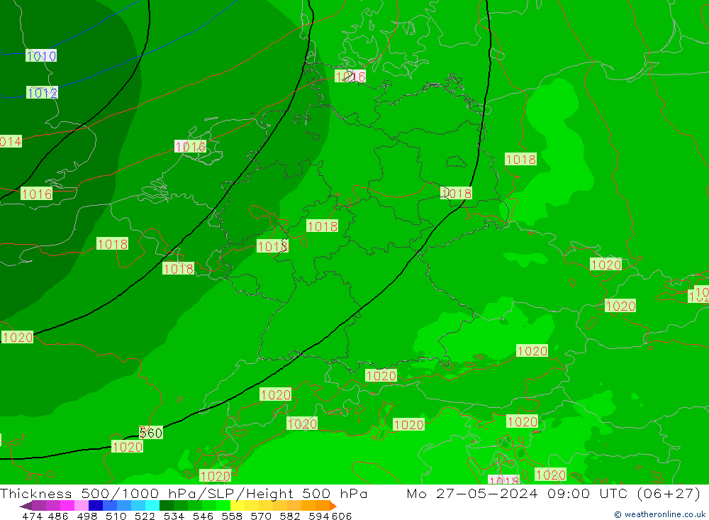 500-1000 hPa Kalınlığı Arpege-eu Pzt 27.05.2024 09 UTC