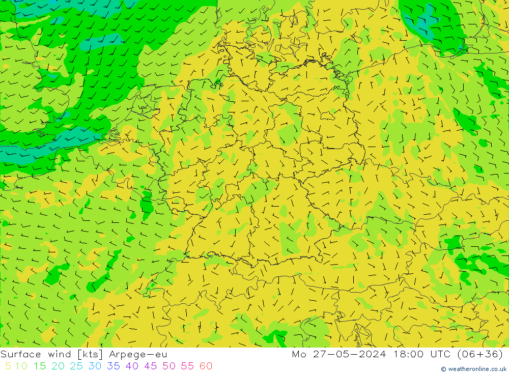 Surface wind Arpege-eu Mo 27.05.2024 18 UTC