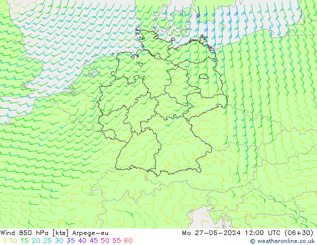 Wind 850 hPa Arpege-eu Mo 27.05.2024 12 UTC