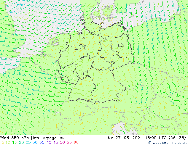 Wind 850 hPa Arpege-eu Mo 27.05.2024 18 UTC