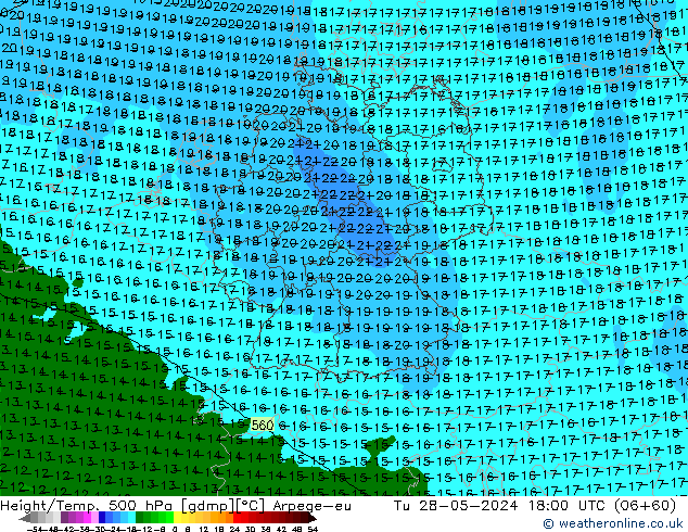 Height/Temp. 500 hPa Arpege-eu Út 28.05.2024 18 UTC