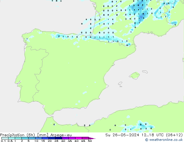 Yağış (6h) Arpege-eu Paz 26.05.2024 18 UTC
