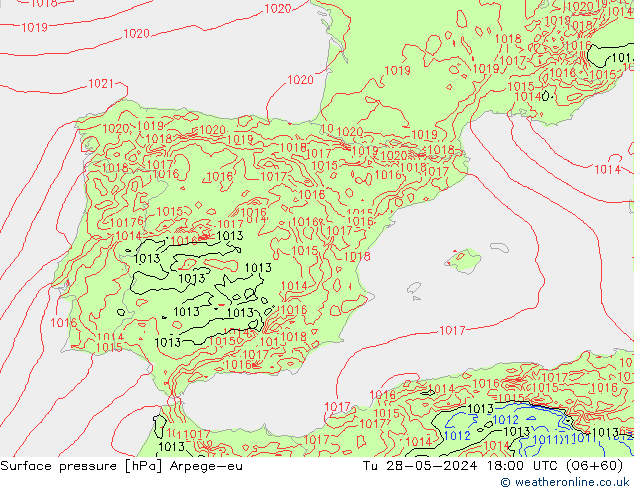 Surface pressure Arpege-eu Tu 28.05.2024 18 UTC