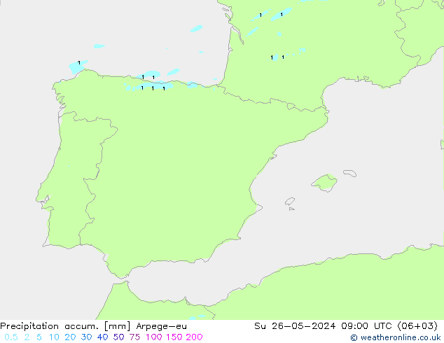 Precipitation accum. Arpege-eu nie. 26.05.2024 09 UTC