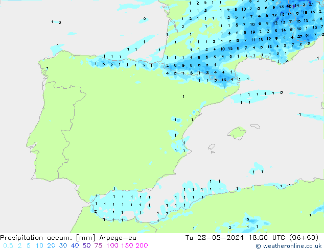 Precipitation accum. Arpege-eu Tu 28.05.2024 18 UTC