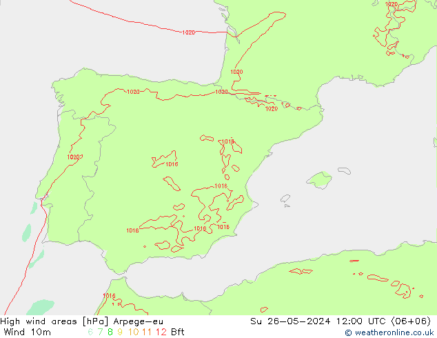 High wind areas Arpege-eu Su 26.05.2024 12 UTC