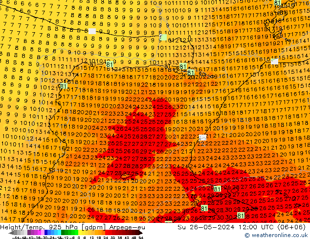 Height/Temp. 925 hPa Arpege-eu Su 26.05.2024 12 UTC