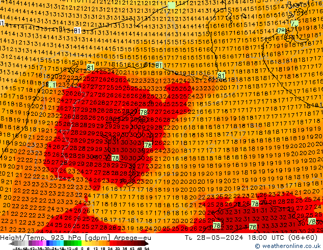 Height/Temp. 925 hPa Arpege-eu  28.05.2024 18 UTC