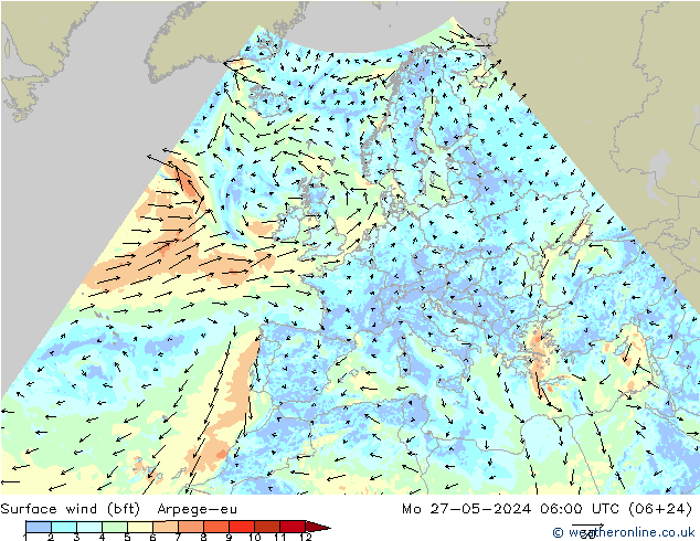 Bodenwind (bft) Arpege-eu Mo 27.05.2024 06 UTC
