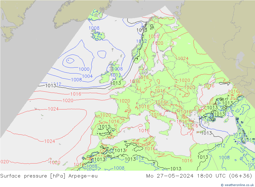 Presión superficial Arpege-eu lun 27.05.2024 18 UTC