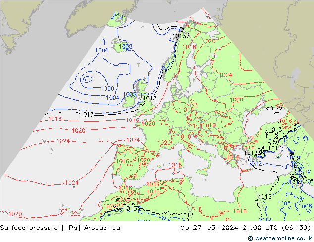 приземное давление Arpege-eu пн 27.05.2024 21 UTC