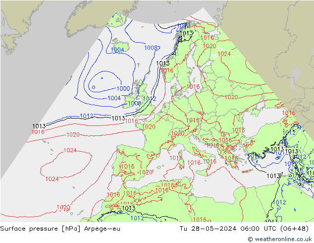 Presión superficial Arpege-eu mar 28.05.2024 06 UTC