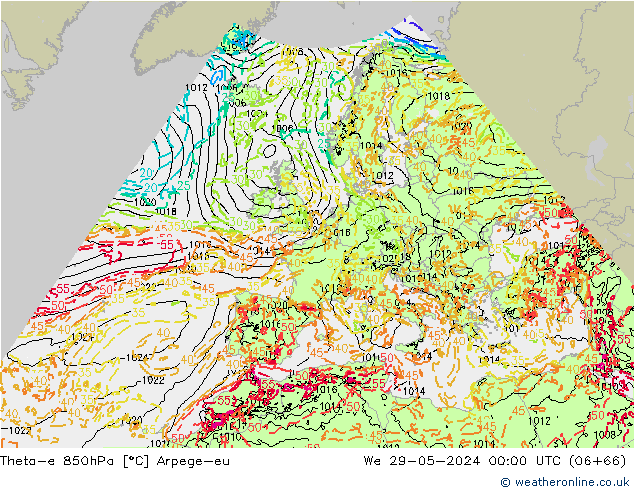 Theta-e 850hPa Arpege-eu Mi 29.05.2024 00 UTC