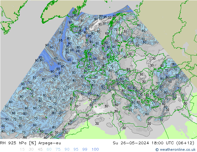 RH 925 hPa Arpege-eu So 26.05.2024 18 UTC