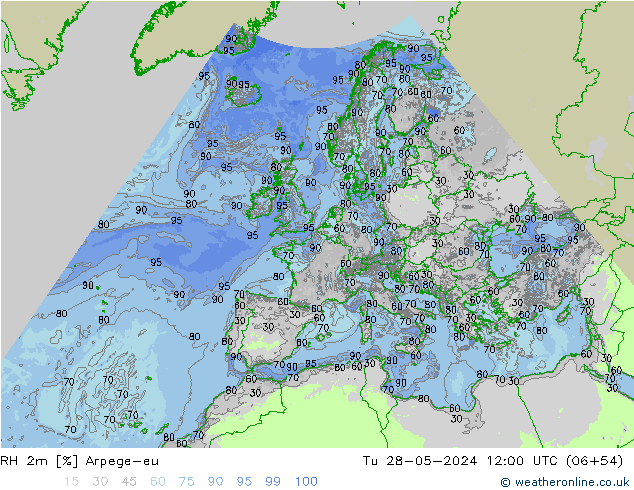 RH 2m Arpege-eu wto. 28.05.2024 12 UTC