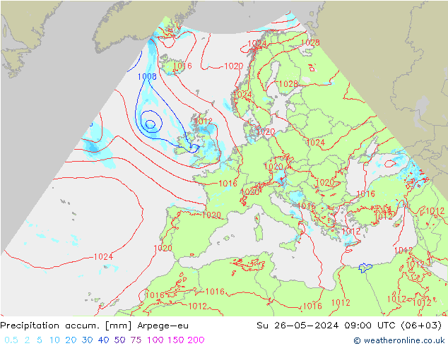 Precipitación acum. Arpege-eu dom 26.05.2024 09 UTC