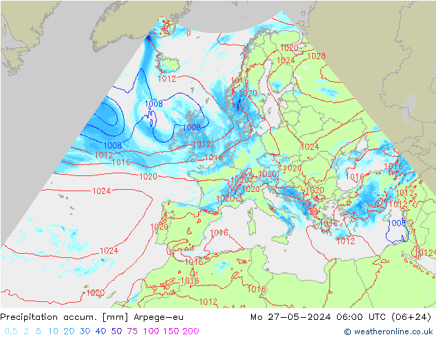 Precipitation accum. Arpege-eu lun 27.05.2024 06 UTC