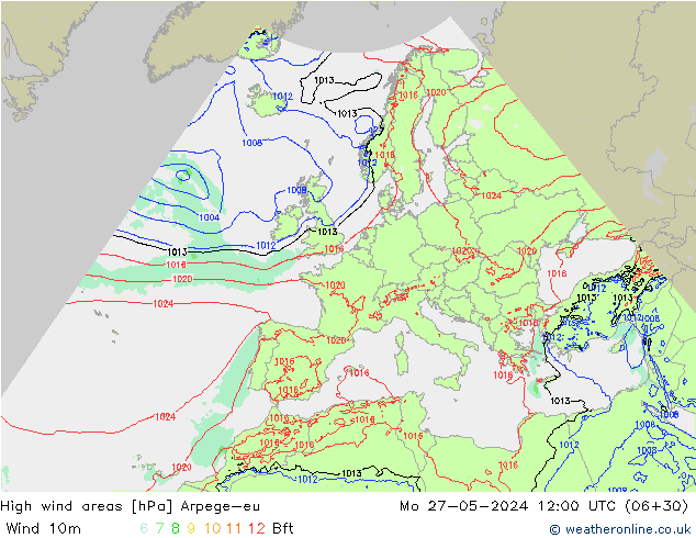 High wind areas Arpege-eu пн 27.05.2024 12 UTC