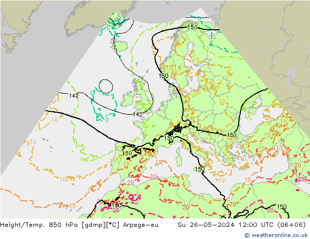 Height/Temp. 850 hPa Arpege-eu 星期日 26.05.2024 12 UTC
