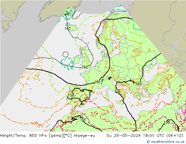 Height/Temp. 850 hPa Arpege-eu Su 26.05.2024 18 UTC