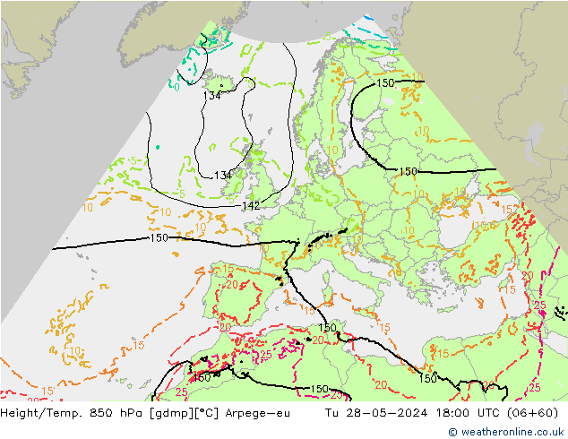 Height/Temp. 850 hPa Arpege-eu mar 28.05.2024 18 UTC