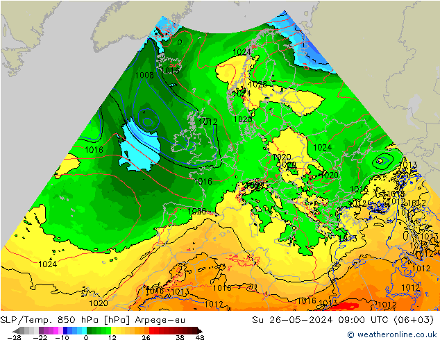 SLP/Temp. 850 hPa Arpege-eu Ne 26.05.2024 09 UTC