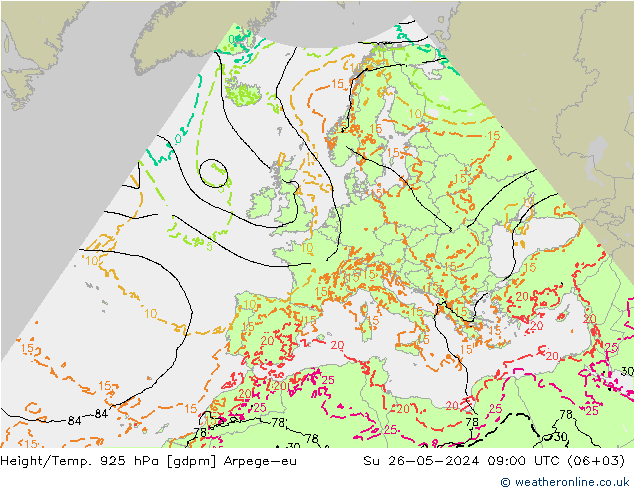 Height/Temp. 925 hPa Arpege-eu Ne 26.05.2024 09 UTC