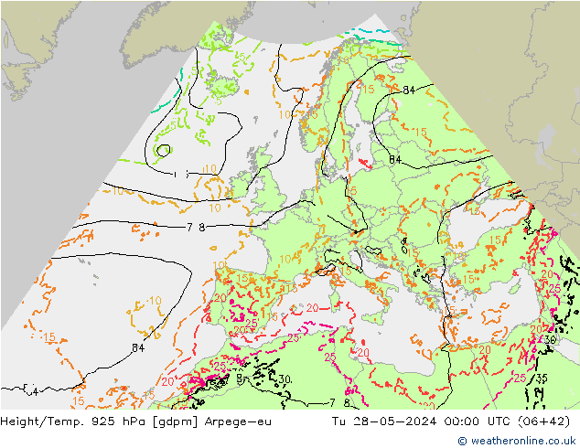 Height/Temp. 925 hPa Arpege-eu Di 28.05.2024 00 UTC